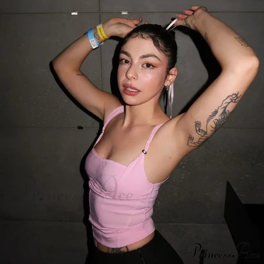 Pink Strappy Stylish Crop Top