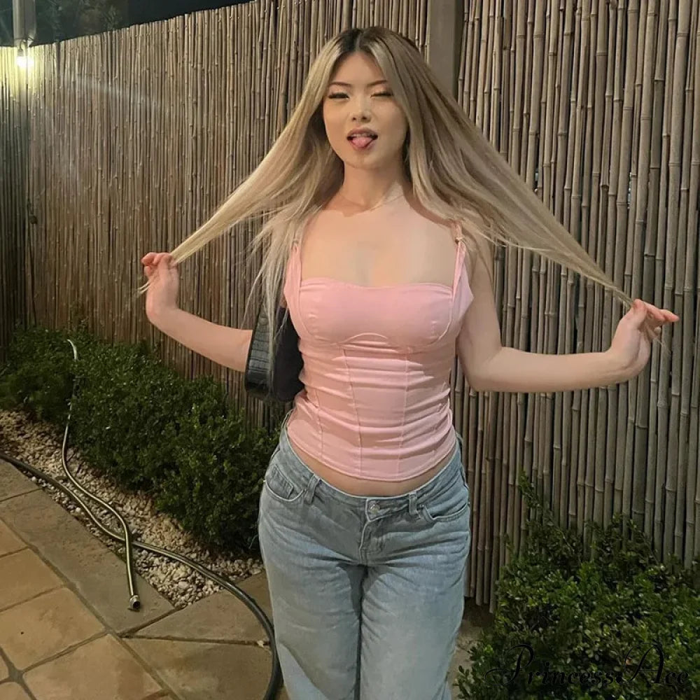 Pink Strappy Stylish Crop Top