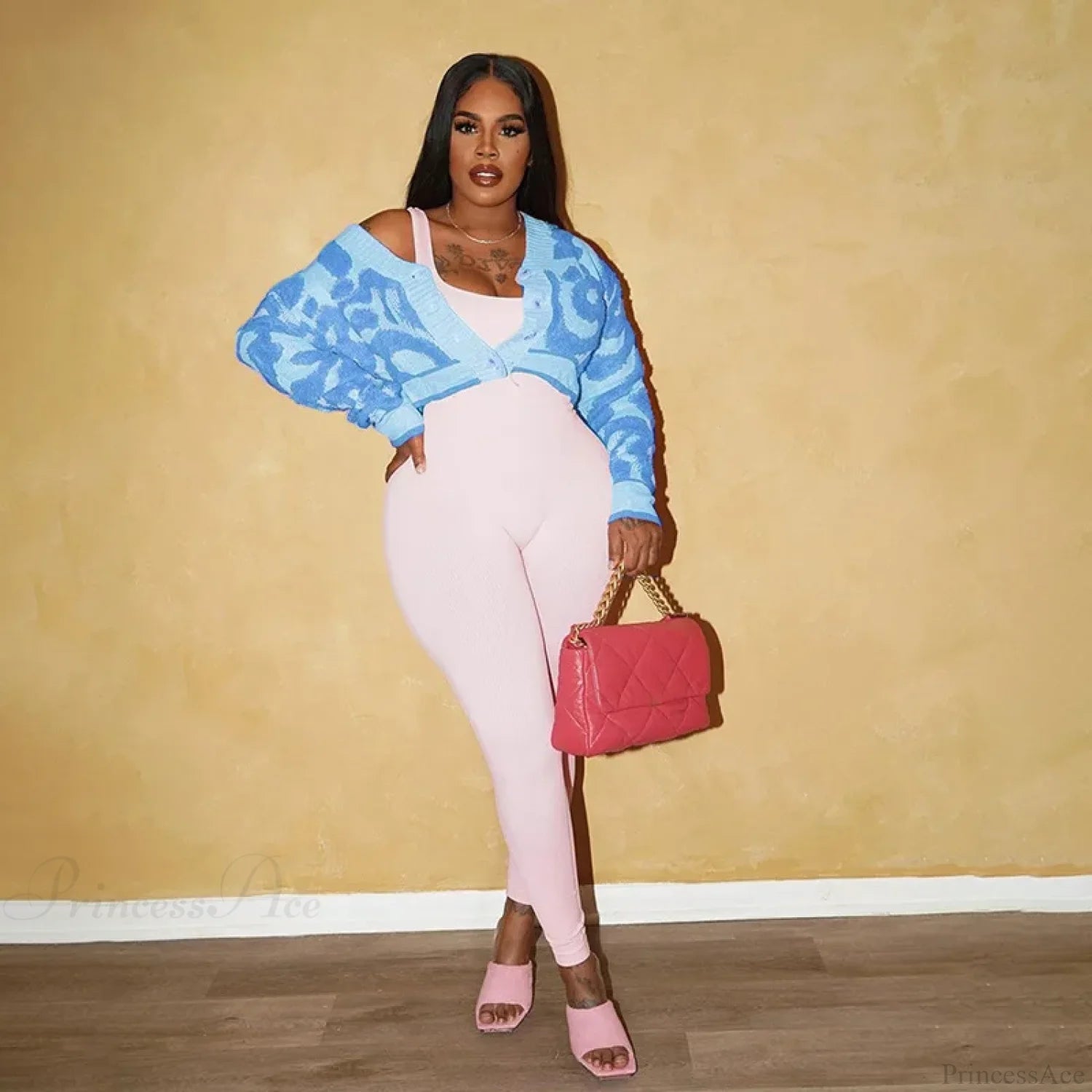 Pink Y2K Streetwear Knit Cardigan