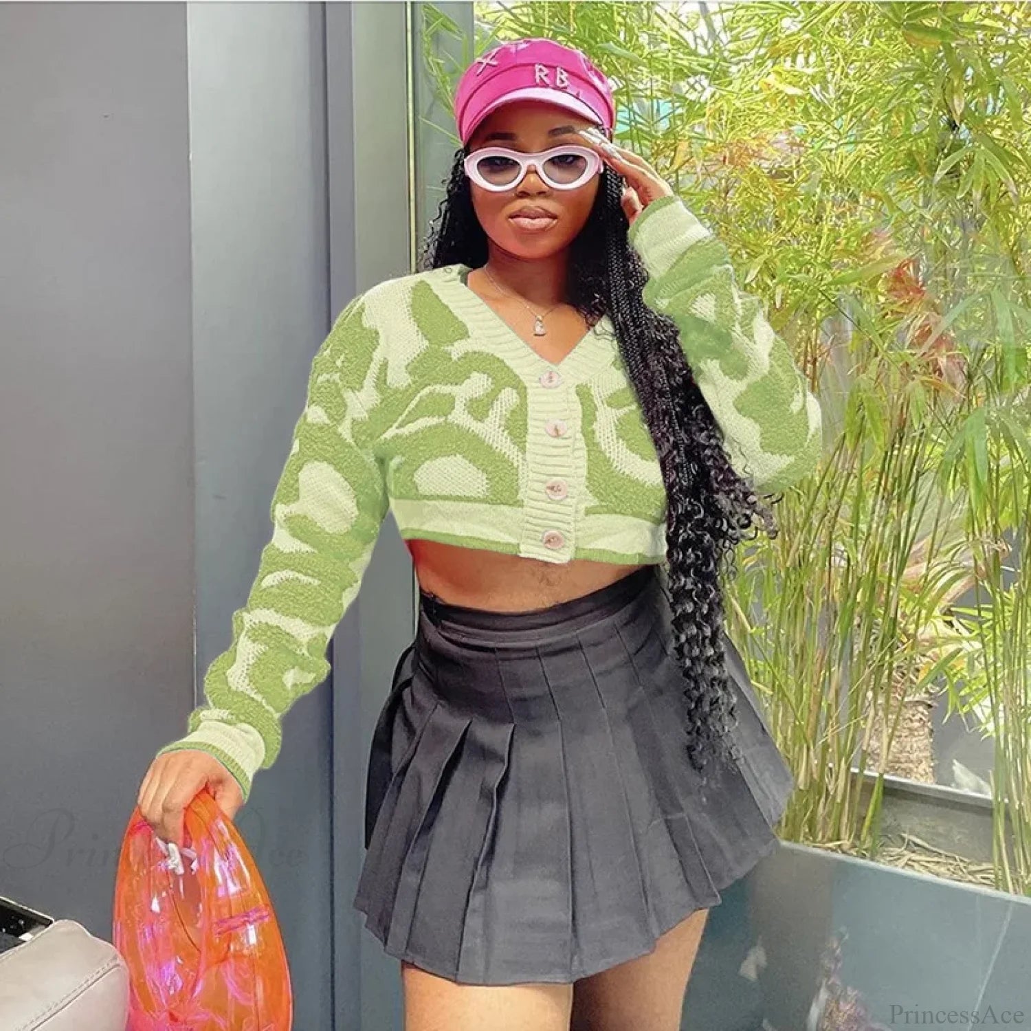 Pink Y2K Streetwear Knit Cardigan Green / S