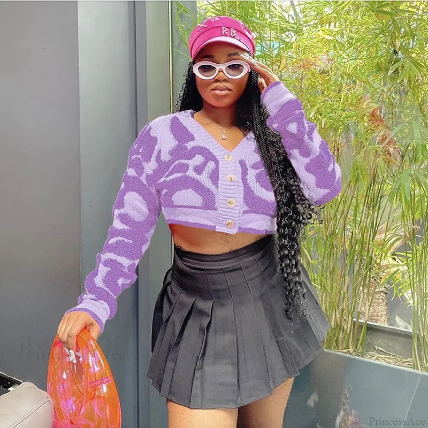 Pink Y2K Streetwear Knit Cardigan Purple / S