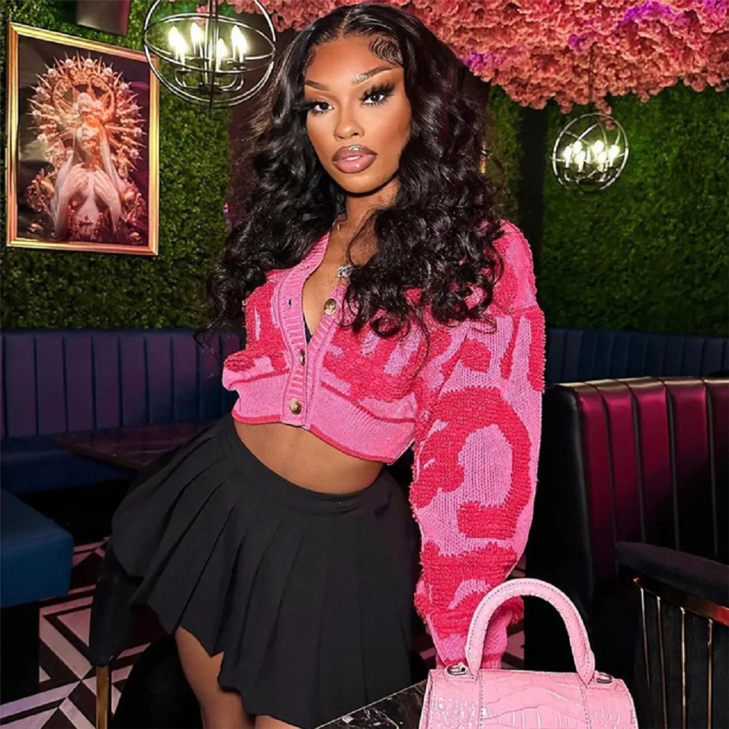 Pink Y2K Streetwear Knit Cardigan Pink / S