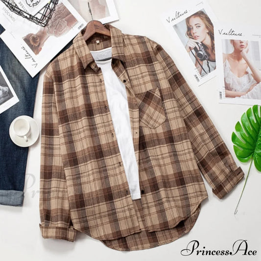 Plaid Blouse - Cotton One Long Oversized And Casual With Women’s Sleeves Fit Pocket S / 1