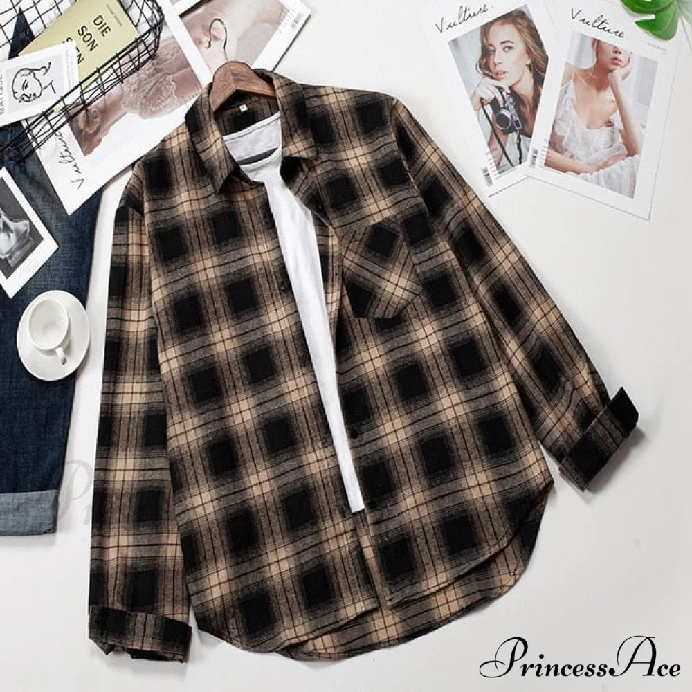 Plaid Blouse - Cotton One Long Oversized And Casual With Women’s Sleeves Fit Pocket Xxl / 15