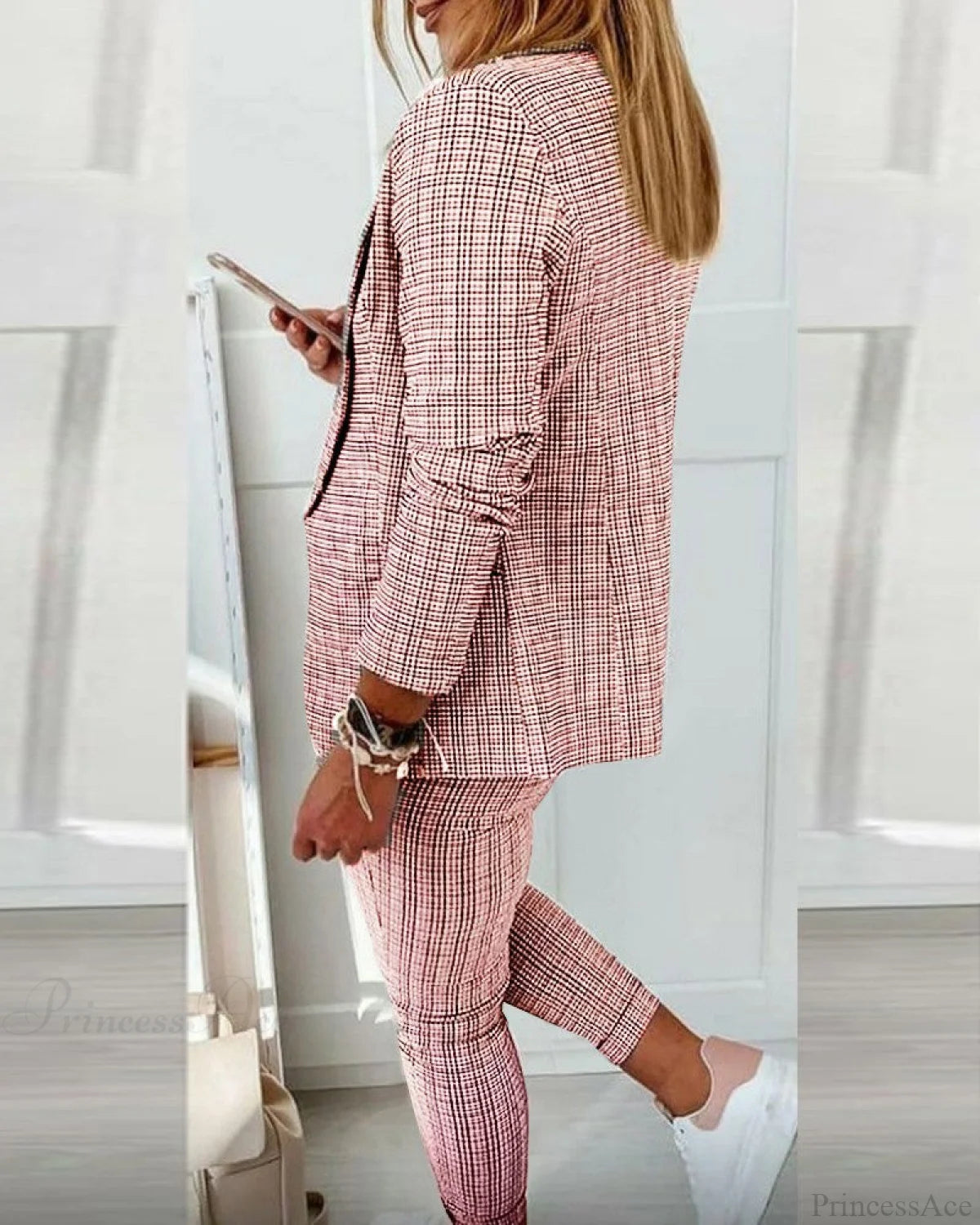Plaid Comfortable Casual Women’s Suit Coats-L