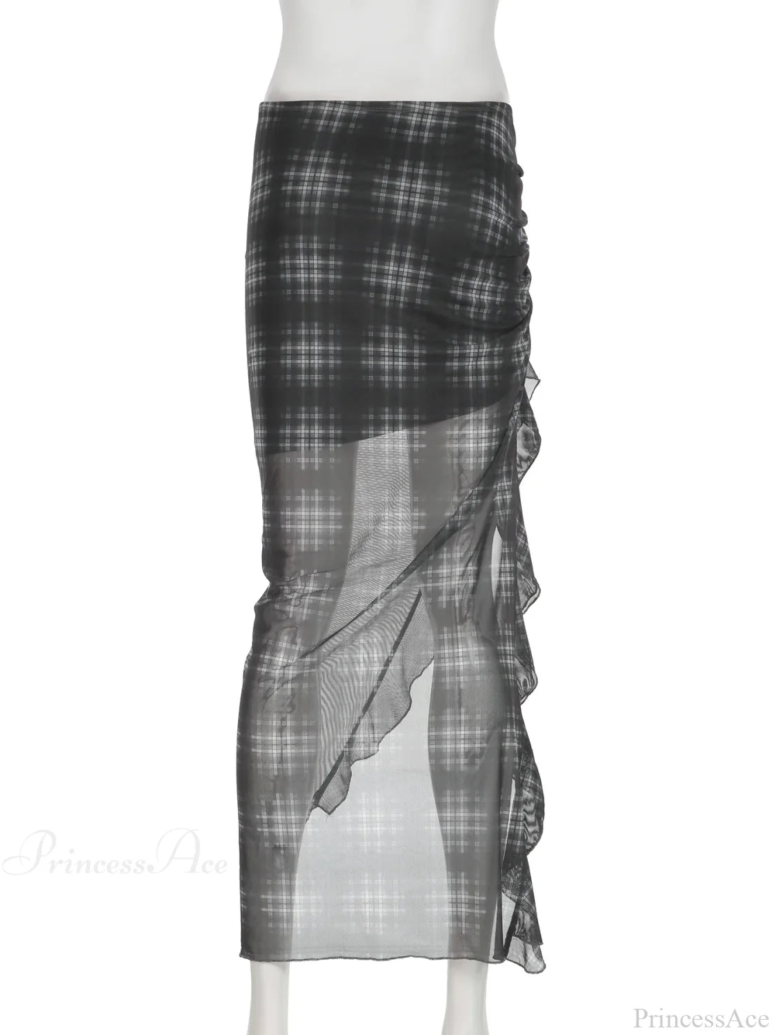 Plaid Drawstring See Through Skirt