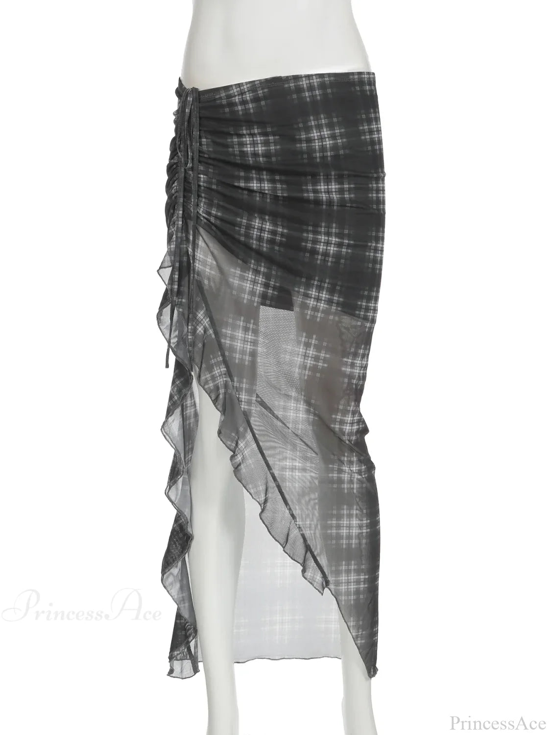 Plaid Drawstring See Through Skirt