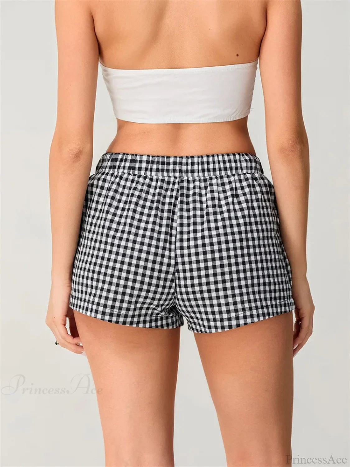 Plaid Elastic Waist Loose Short short-250223