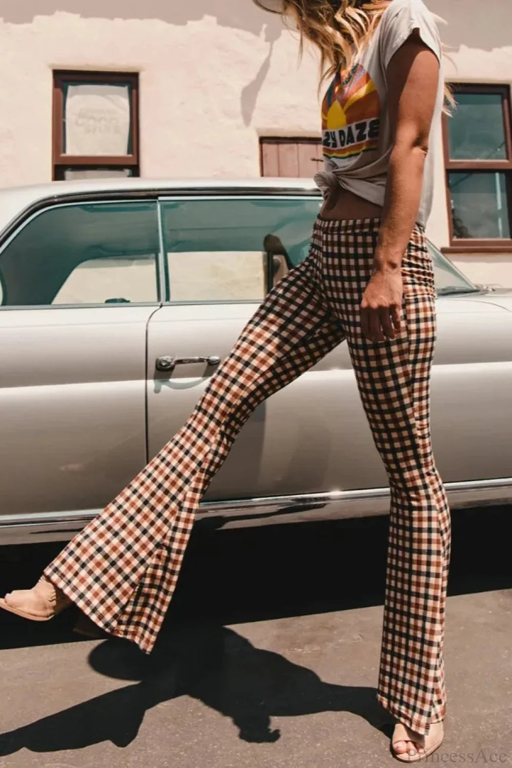 Plaid Flare Fashion Pants pant-250223