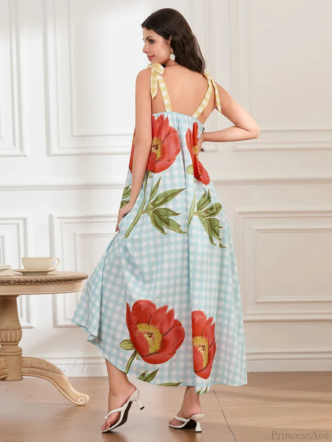 Plaid Flower Sleeveless Tank Floral Dress floraldress-250126