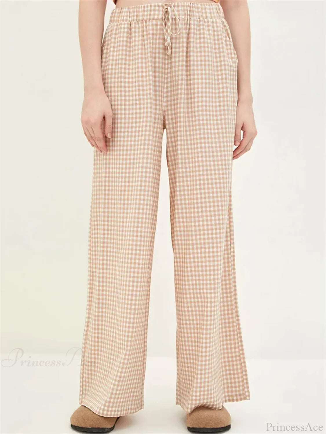 Plaid High-Waisted Drawstring Wide Leg Streetwear Pant CREAMYELLOW / S pant-250223