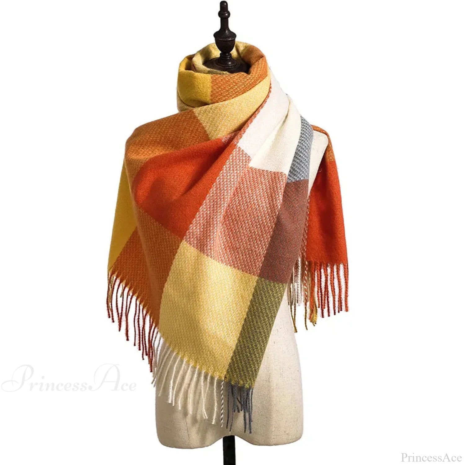 Plaid Hijab Korean Style Cashmere Winter Scarf - Black White Green Yellow Orange Scarfs-L