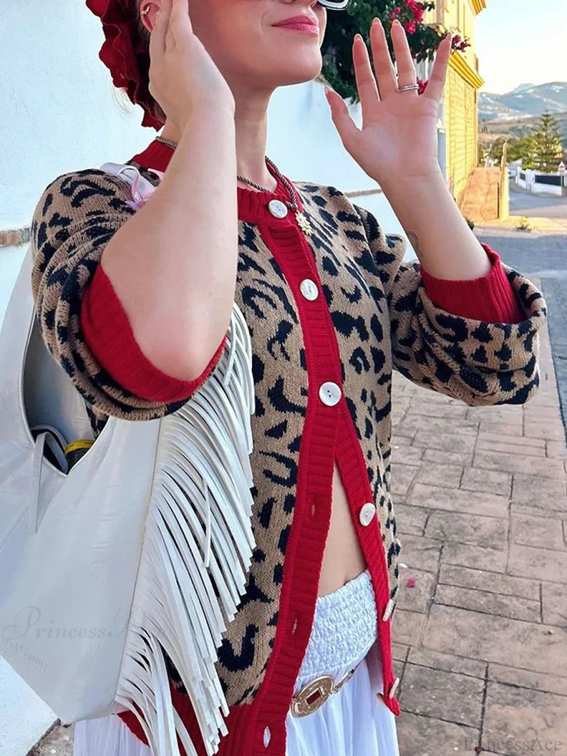 Plaid Lantern Sleeve Knit Cardigan