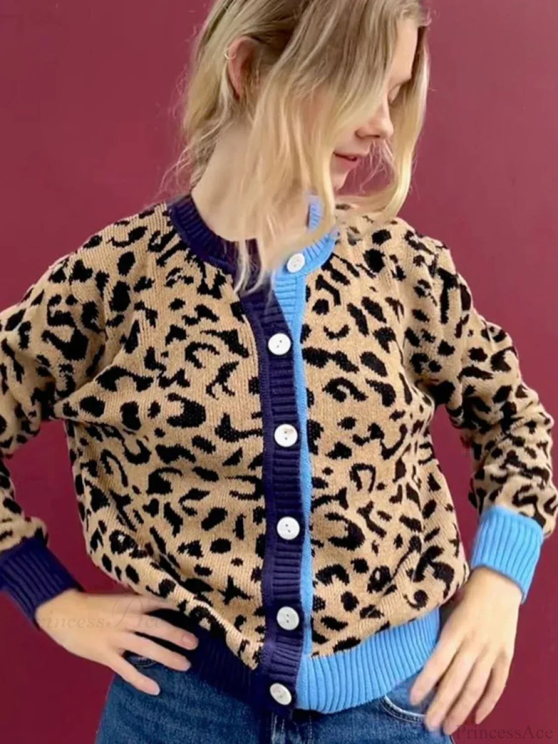 Plaid Lantern Sleeve Knit Cardigan