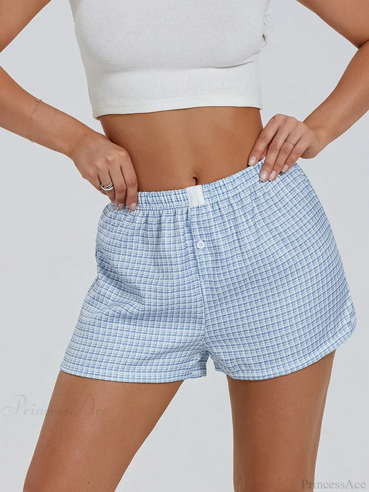Plaid Loose Lounge Short blue / S short-250223