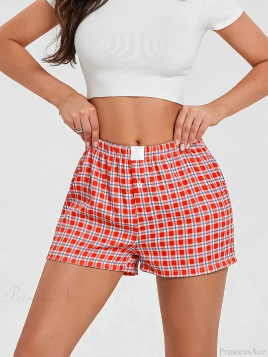 Plaid Loose Lounge Short red / S short-250223