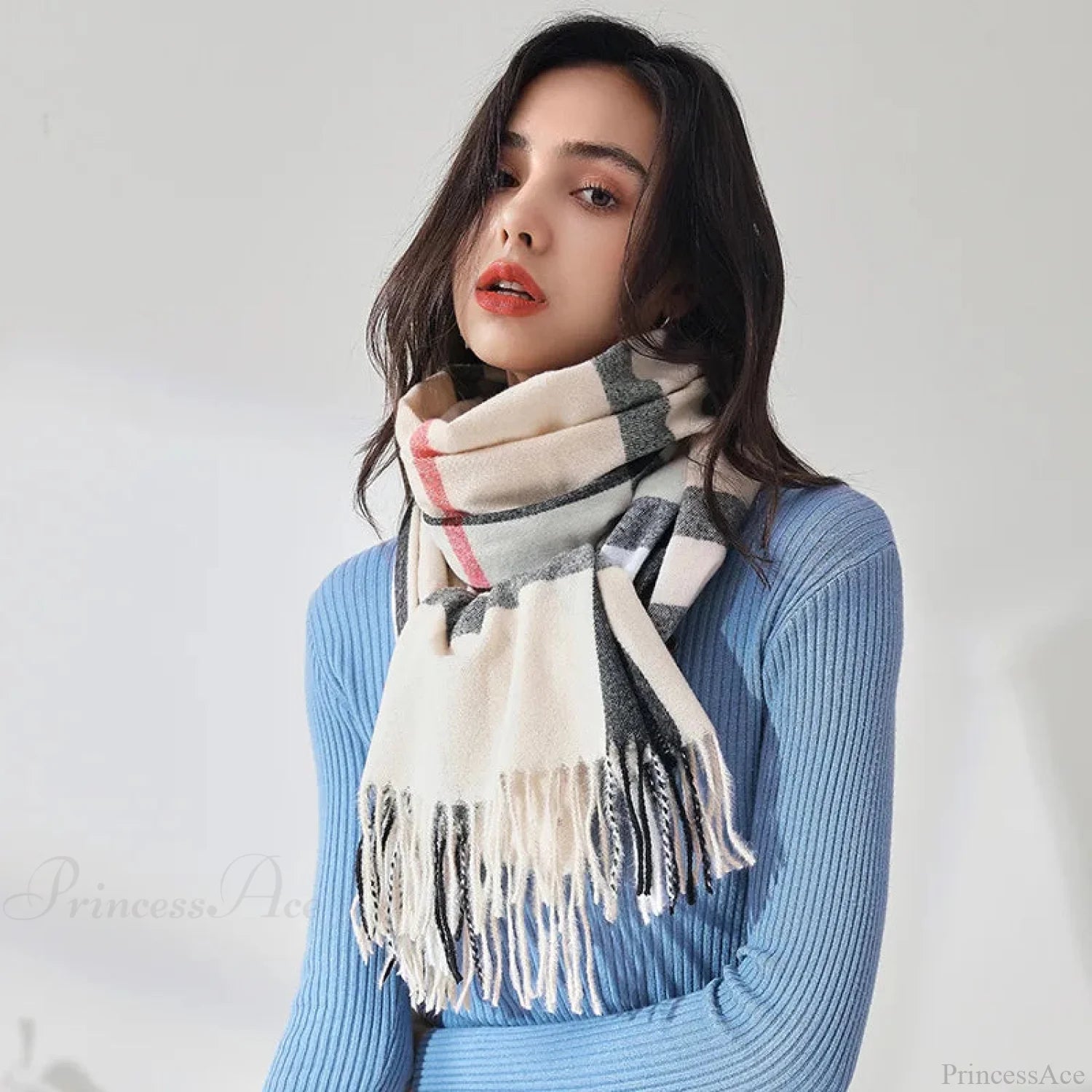 Plaid Mid-Length Imitation Cashmere Warm Autumn Winter Scarf Scarfs-L