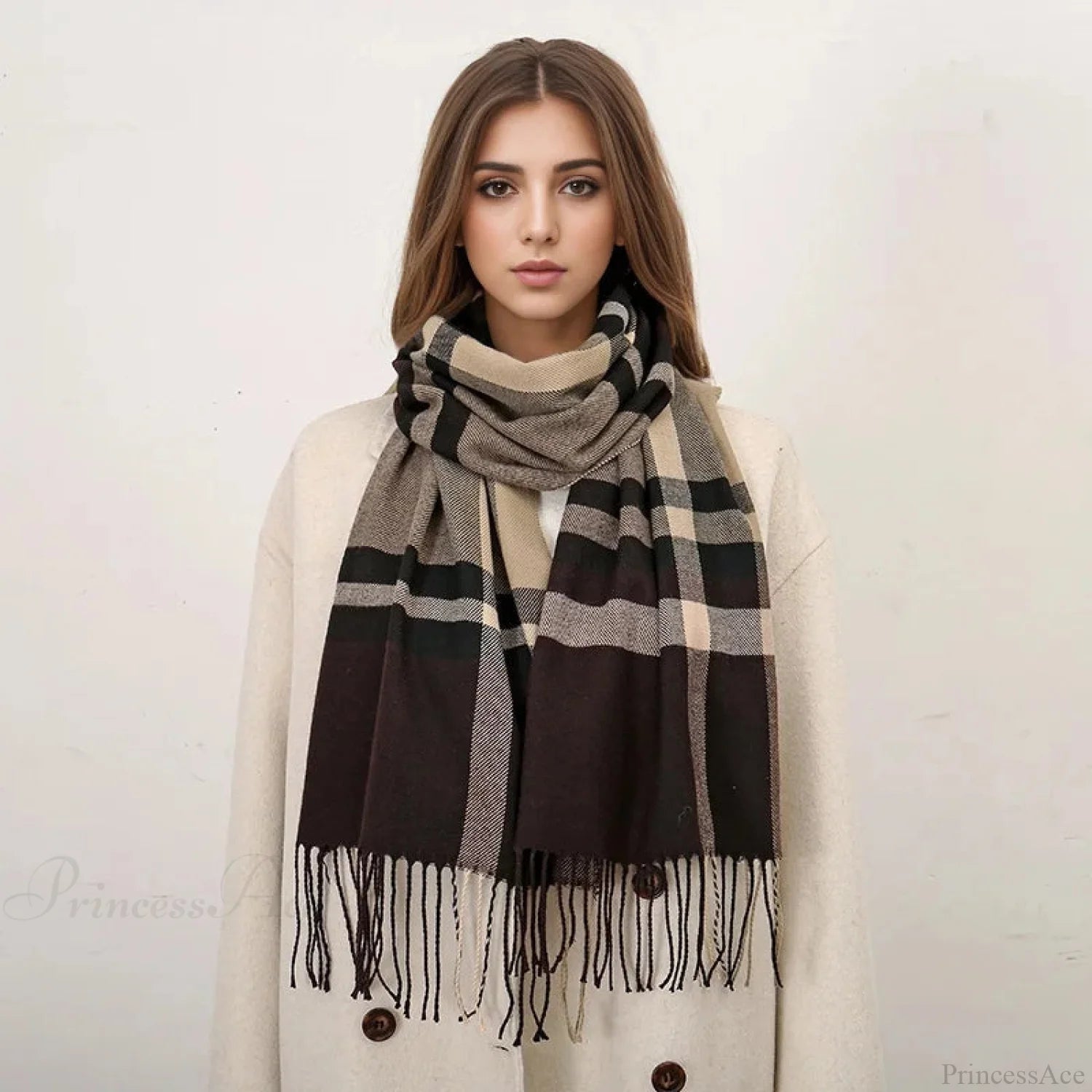 Plaid Print Cashmere Winter Pashmina Scarf - Luxury Travel Essential Scarfs-L