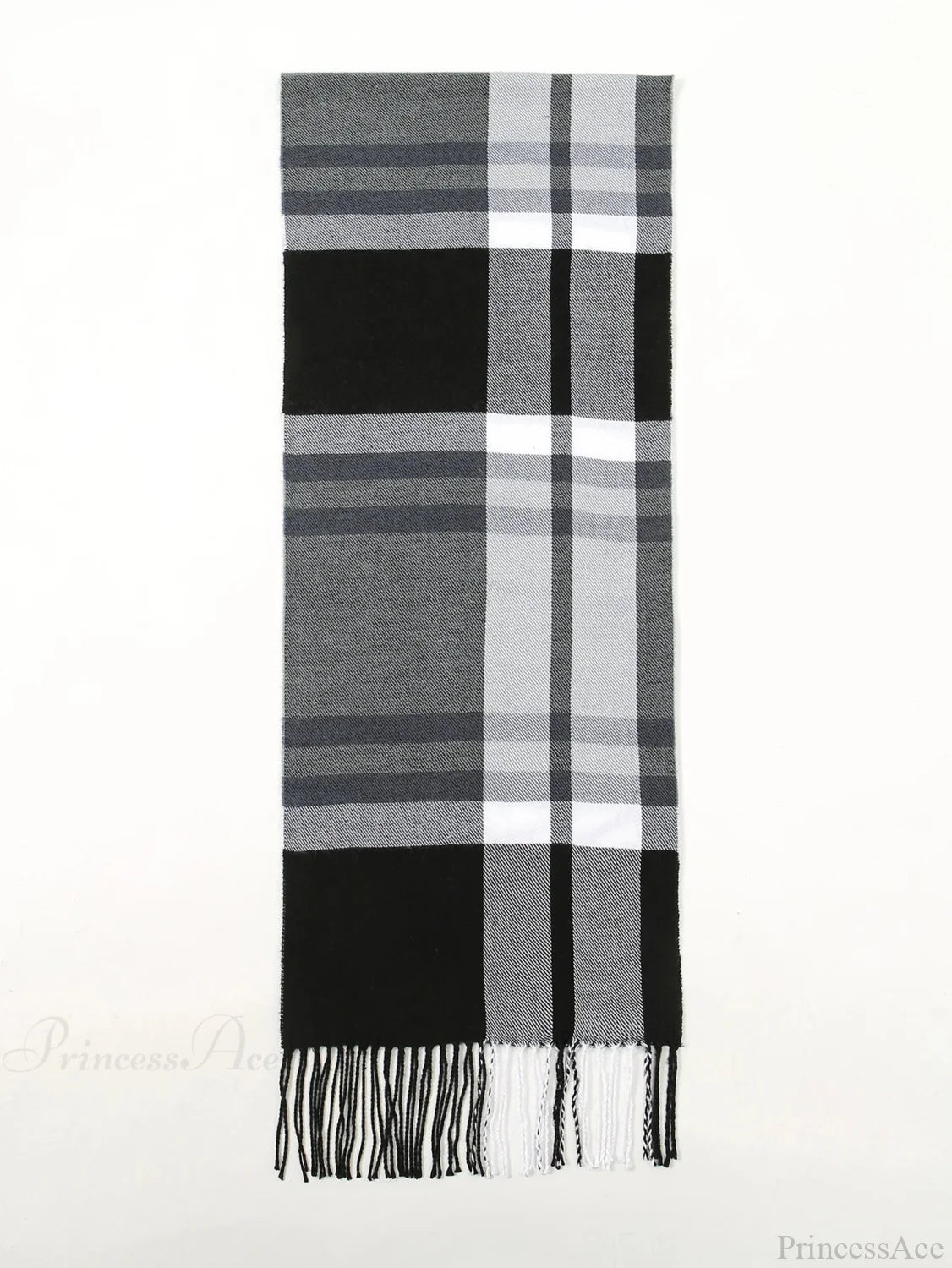 Plaid Print Cashmere Winter Pashmina Scarf With Tassels Grey 1 Scarfs-L