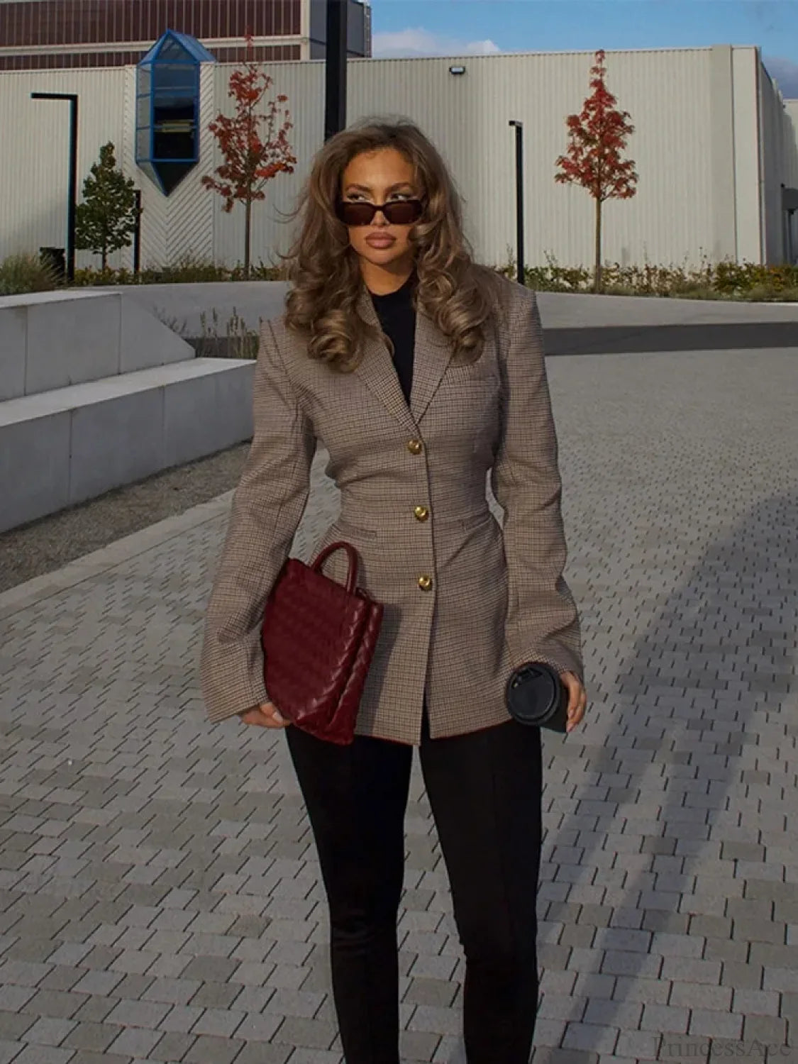 Plaid Print Slim Fit Lapel Coat