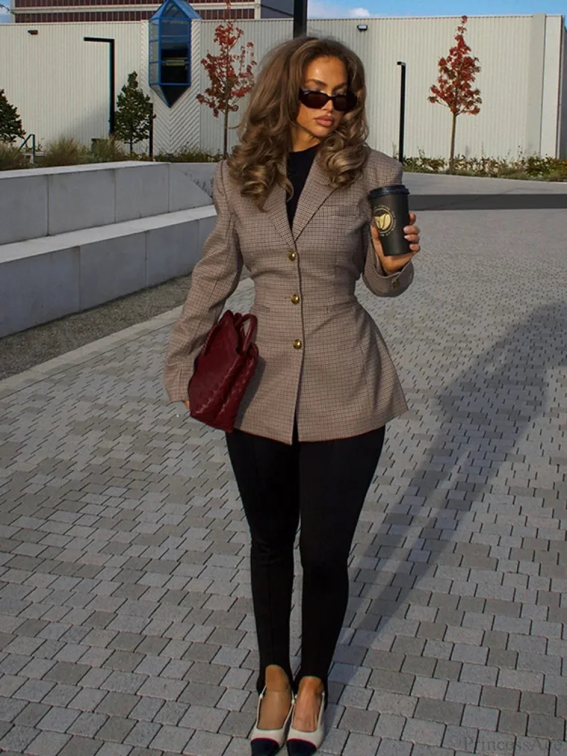 Plaid Print Slim Fit Lapel Coat