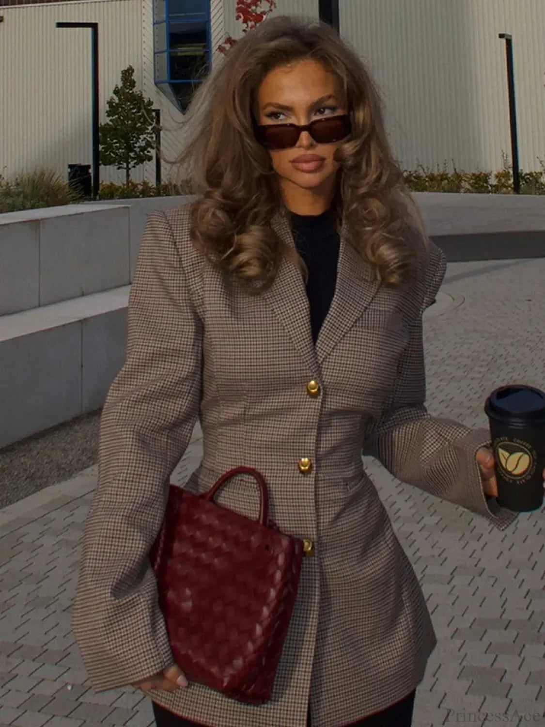 Plaid Print Slim Fit Lapel Coat Plaid / S