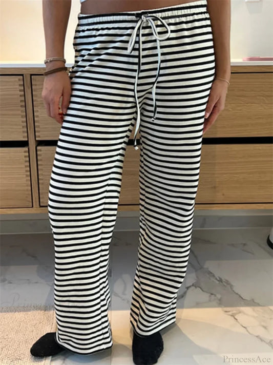 Plaid Print Wide Leg Casual Spring Summer Pant BLACK / S pant-250223