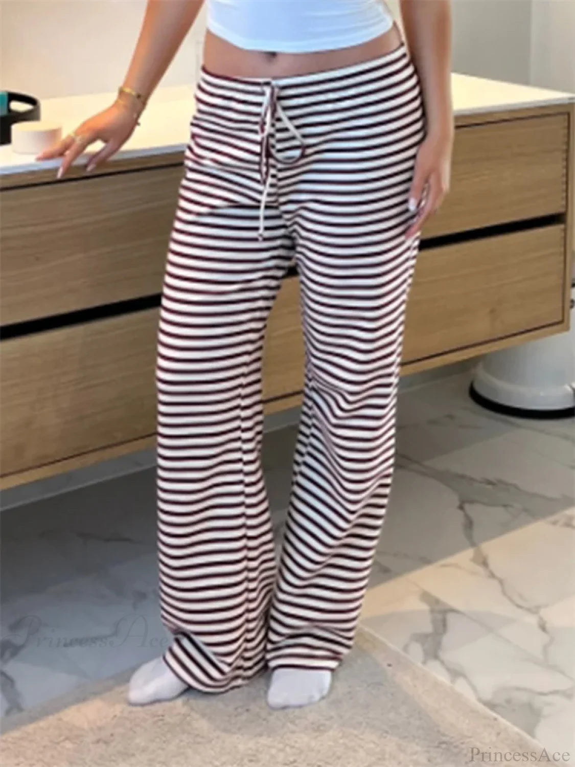 Plaid Print Wide Leg Casual Spring Summer Pant PINK / S pant-250223