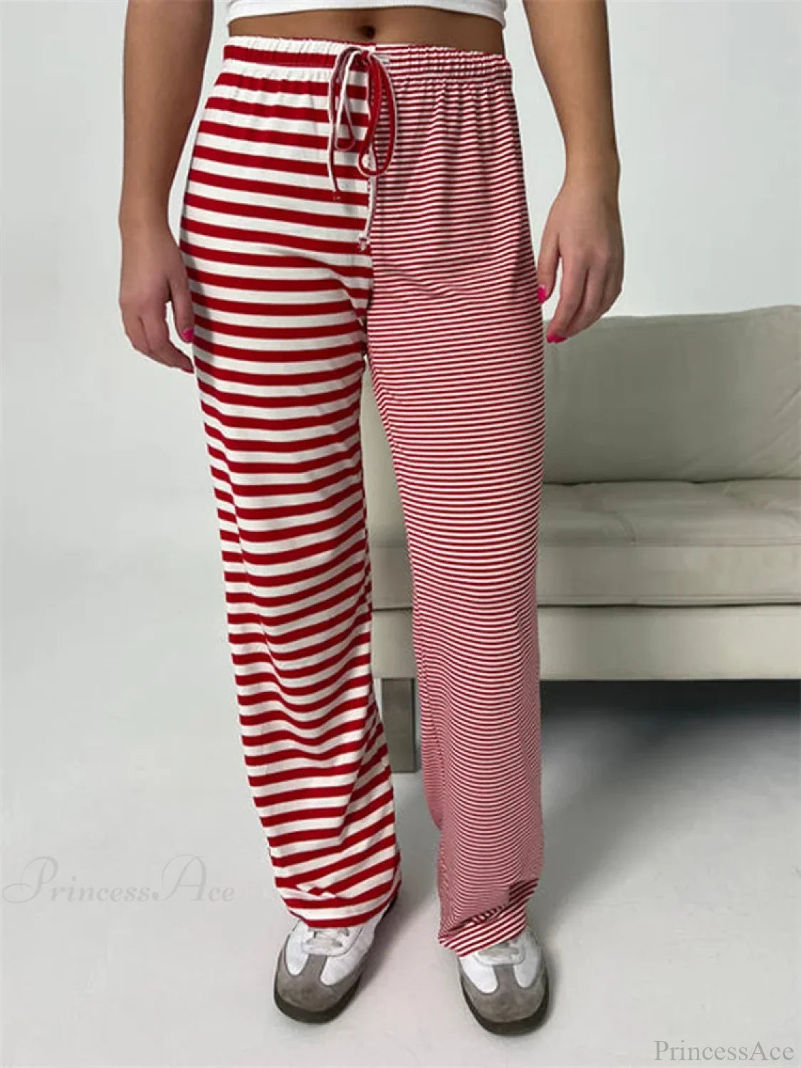 Plaid Print Wide Leg Casual Spring Summer Pant RED / S pant-250223