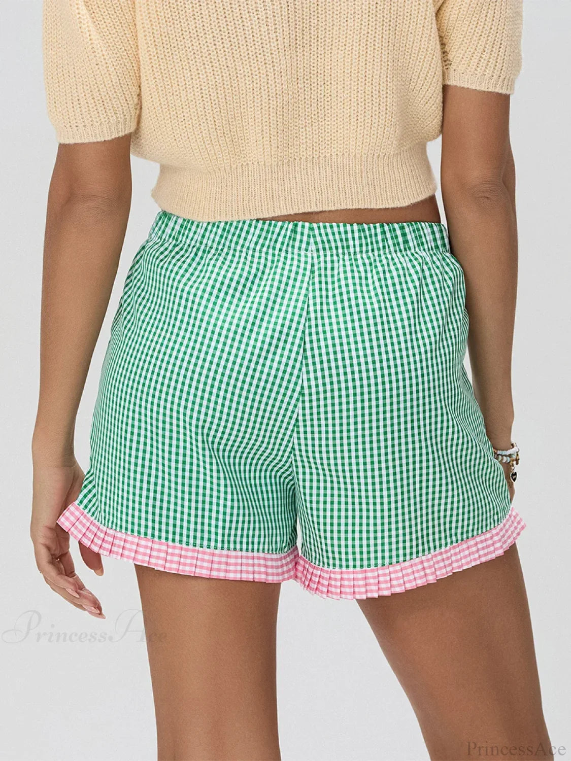 Plaid Ruffle Hem Loose Short short-250223