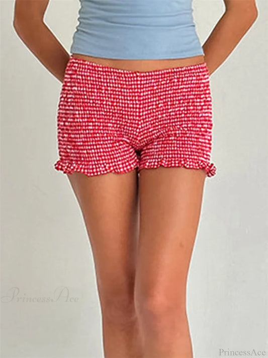 Plaid Ruffled Pajama Lounge Short short-250223
