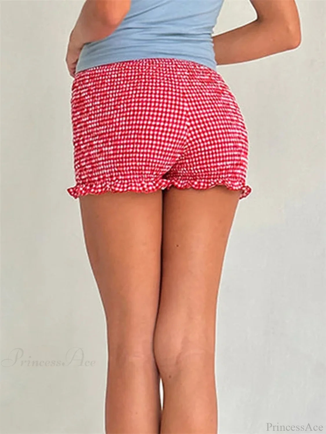 Plaid Ruffled Pajama Lounge Short short-250223