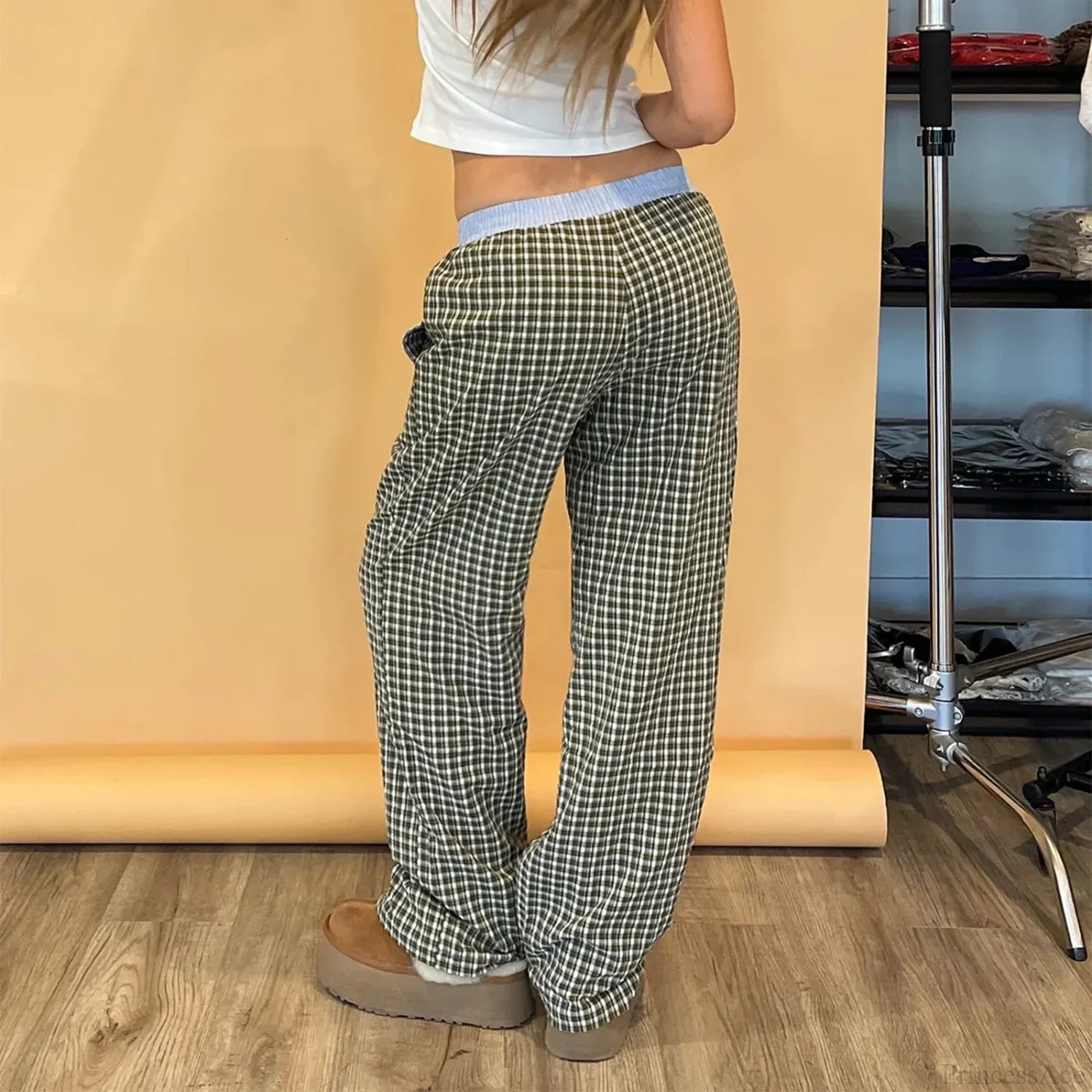 Plaid Sleep Lounge Bottoms Elastic Waist Pant pant-250223