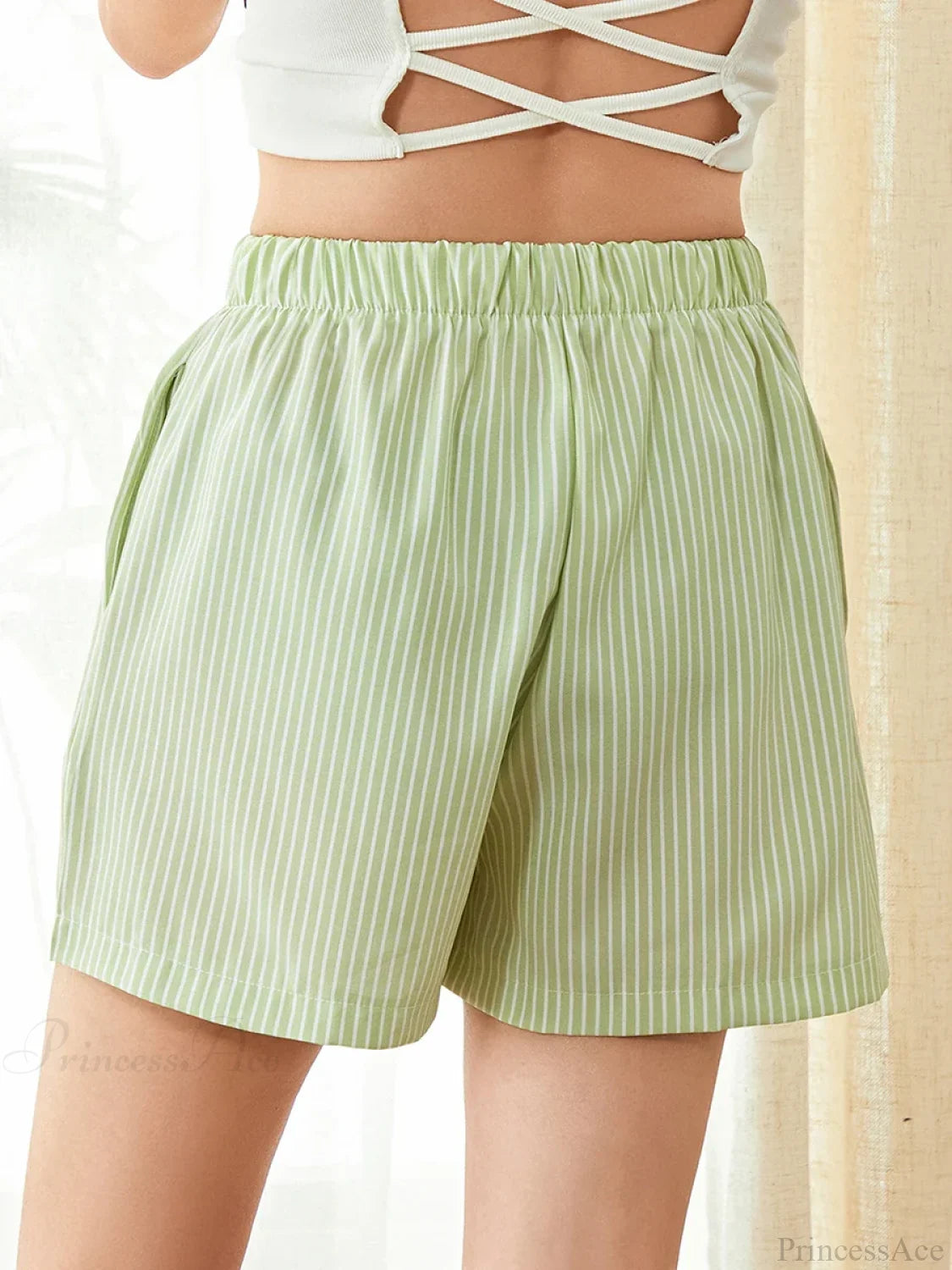 Plaid Striped Button Lounge Short short-250223