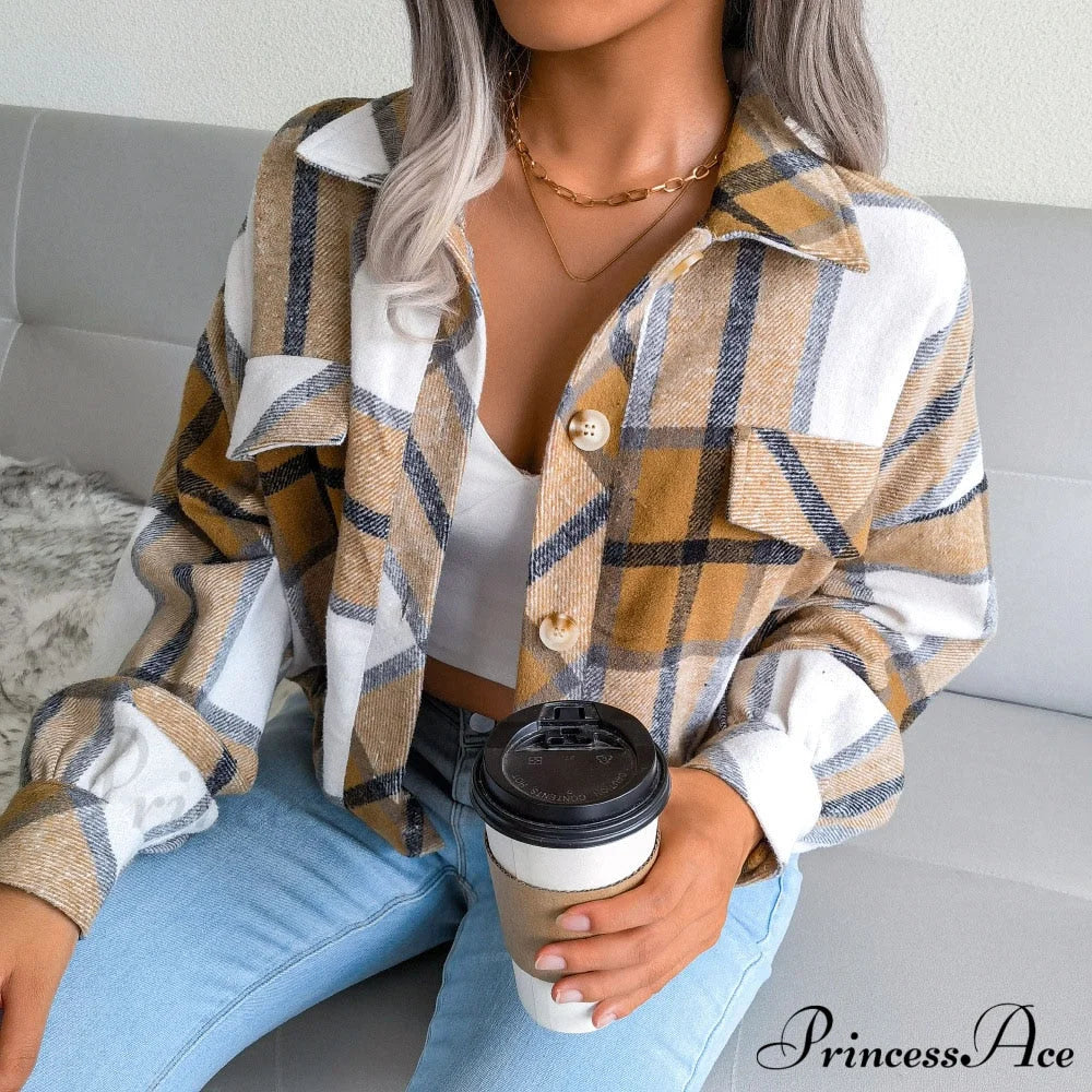 Plaid Vintage Pockets Oversized Jacket