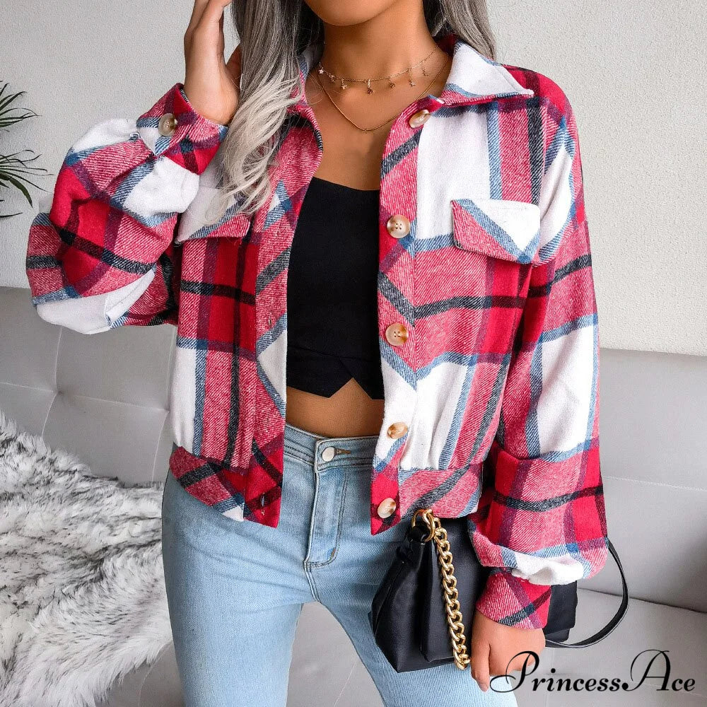 Plaid Vintage Pockets Oversized Jacket