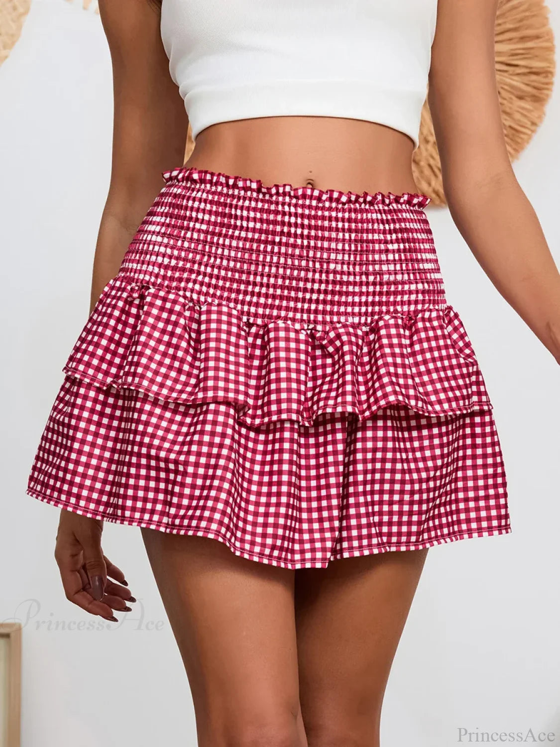 Plaid Vintage Sweet Waist Skirt Red / S skirts-250223