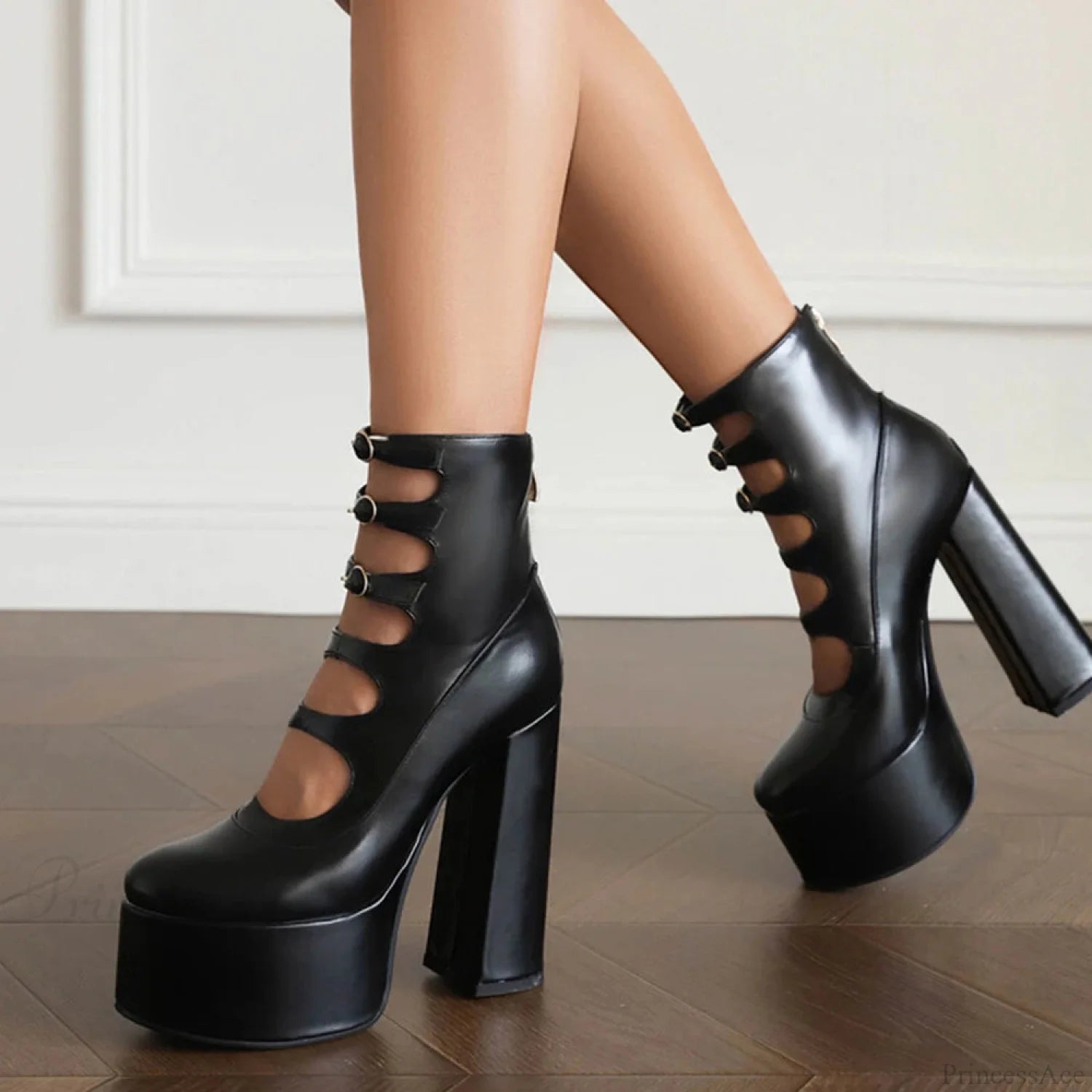Platform Tall Heels Summer Cutout Dark Boot