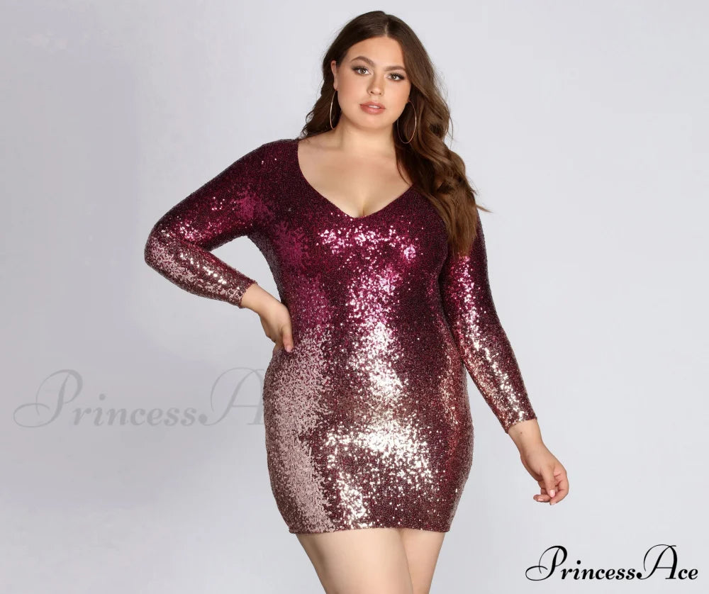 Plus Ombre Sequin Dress - Lady Occasions