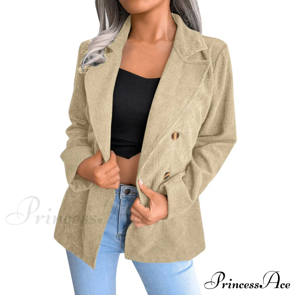 Plus Size Double Breasted Corduroy Long Sleeve Work Office Boyfriend Blazer Chic Stylish Elegant