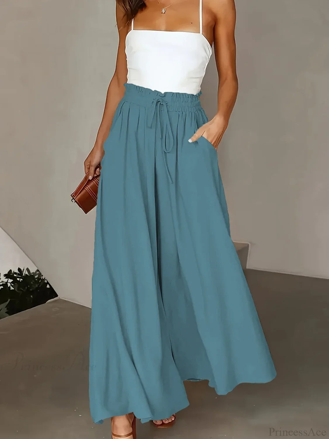 Plus Size Wide Leg Stretch Elastic Waist Pant pant-250223