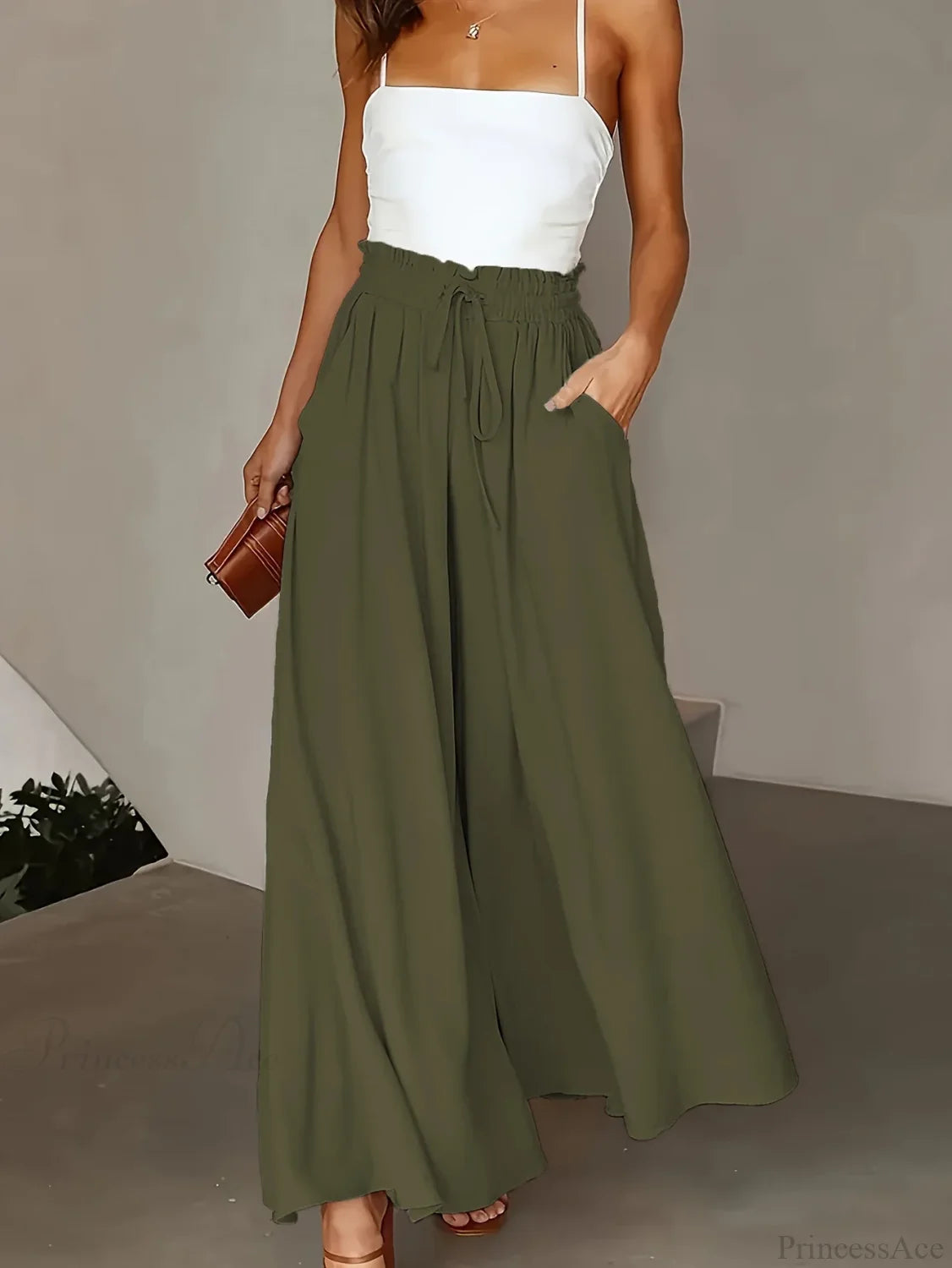 Plus Size Wide Leg Stretch Elastic Waist Pant BROWN / 0XL pant-250223