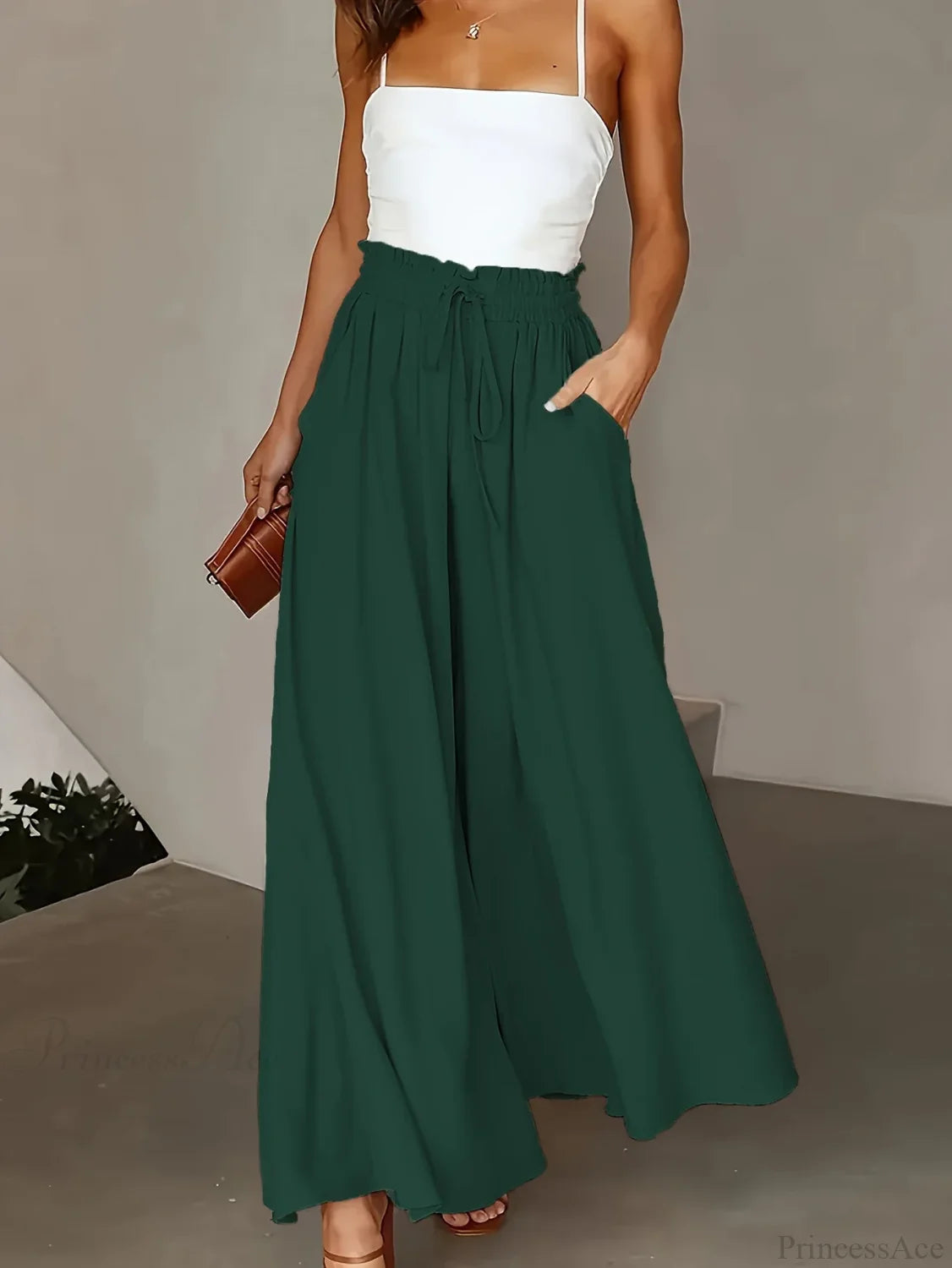 Plus Size Wide Leg Stretch Elastic Waist Pant DARKGREEN / 0XL pant-250223