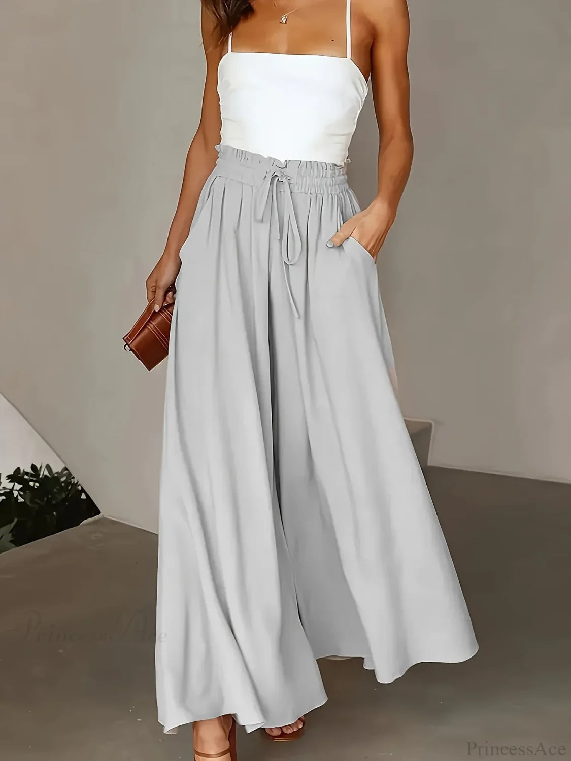 Plus Size Wide Leg Stretch Elastic Waist Pant GRAY / 0XL pant-250223