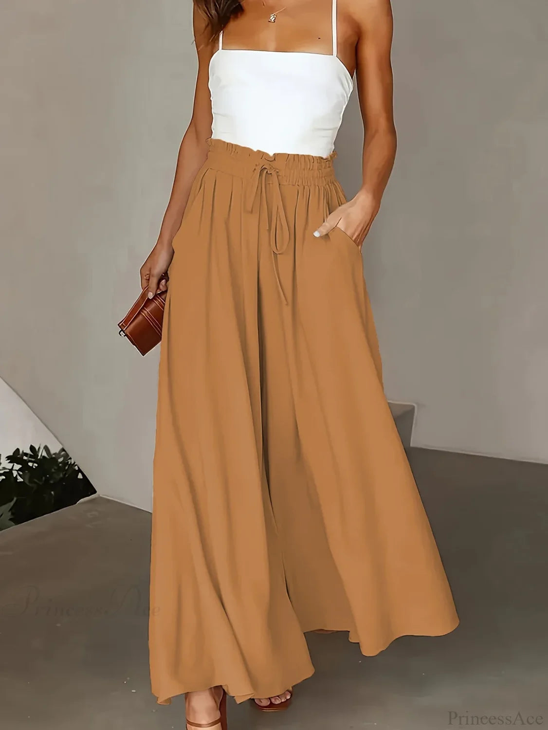 Plus Size Wide Leg Stretch Elastic Waist Pant ORANGE / 0XL pant-250223