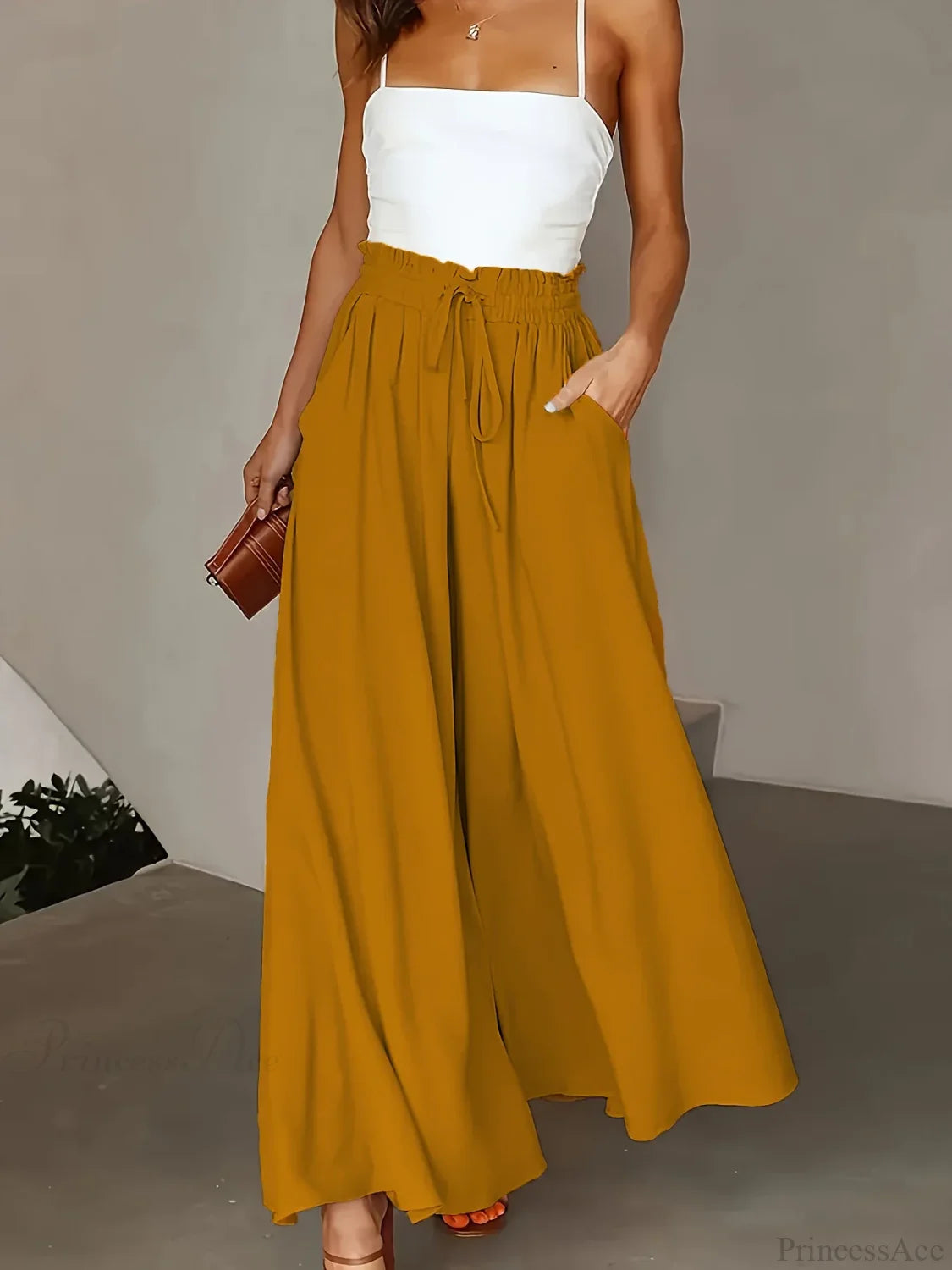 Plus Size Wide Leg Stretch Elastic Waist Pant YELLOWWISHBROWN / 0XL pant-250223