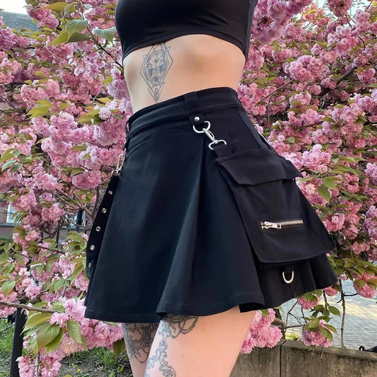 Pocket A-line Preppy Street Skirt black / S