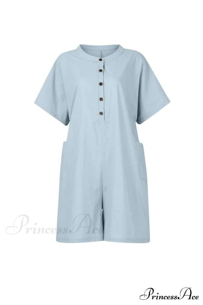 Pocketed Loose Rompers Light Blue / L