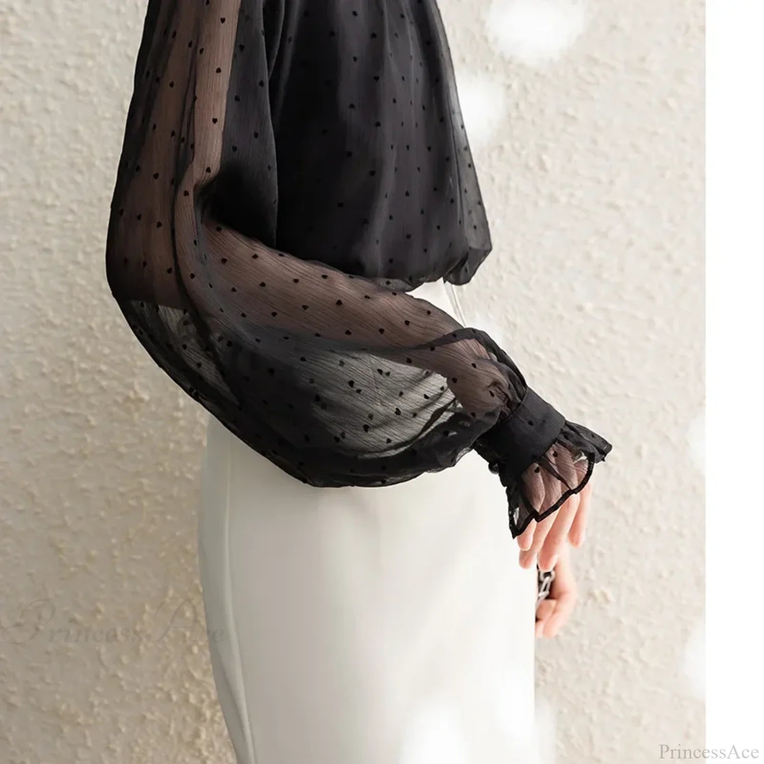 Polka Dot Chiffon Stand Collar Autumn Blouse blouse-250126