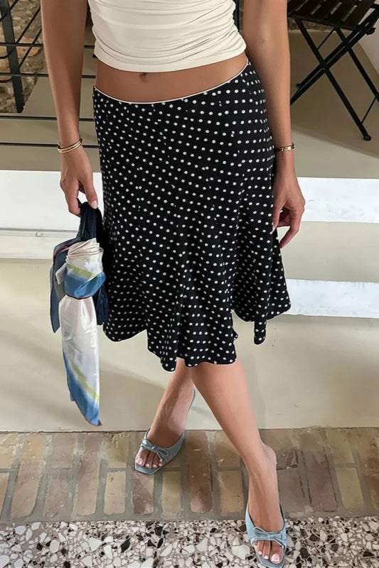 Polka Dot Fishtail Midi Skirt Black / S